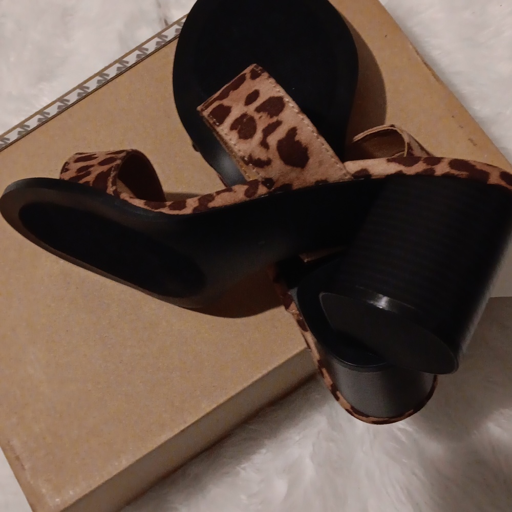COPY - COPY - COPY - WOMENS LEOPARD CHUNKY HEEL SANDALS SIZE 10 - Picture 6 of 9
